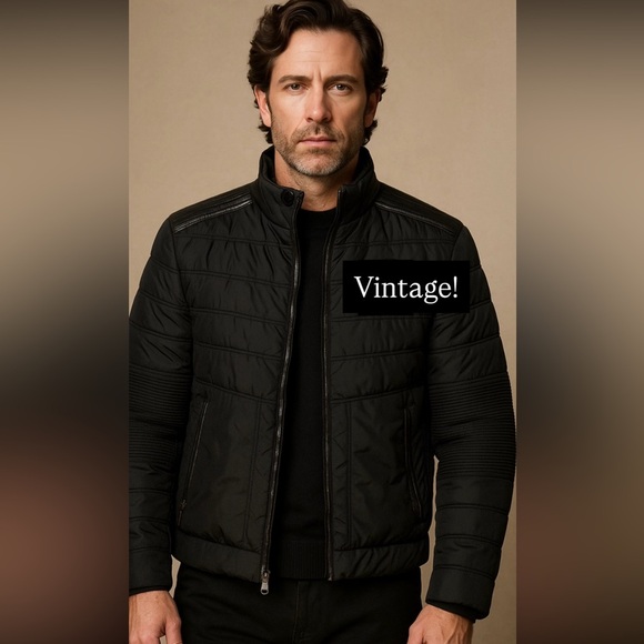 Versace Me's size Large Black Quilted + Leather Long Sleeve Vintage Moto Jacket - Picture 1 of 13